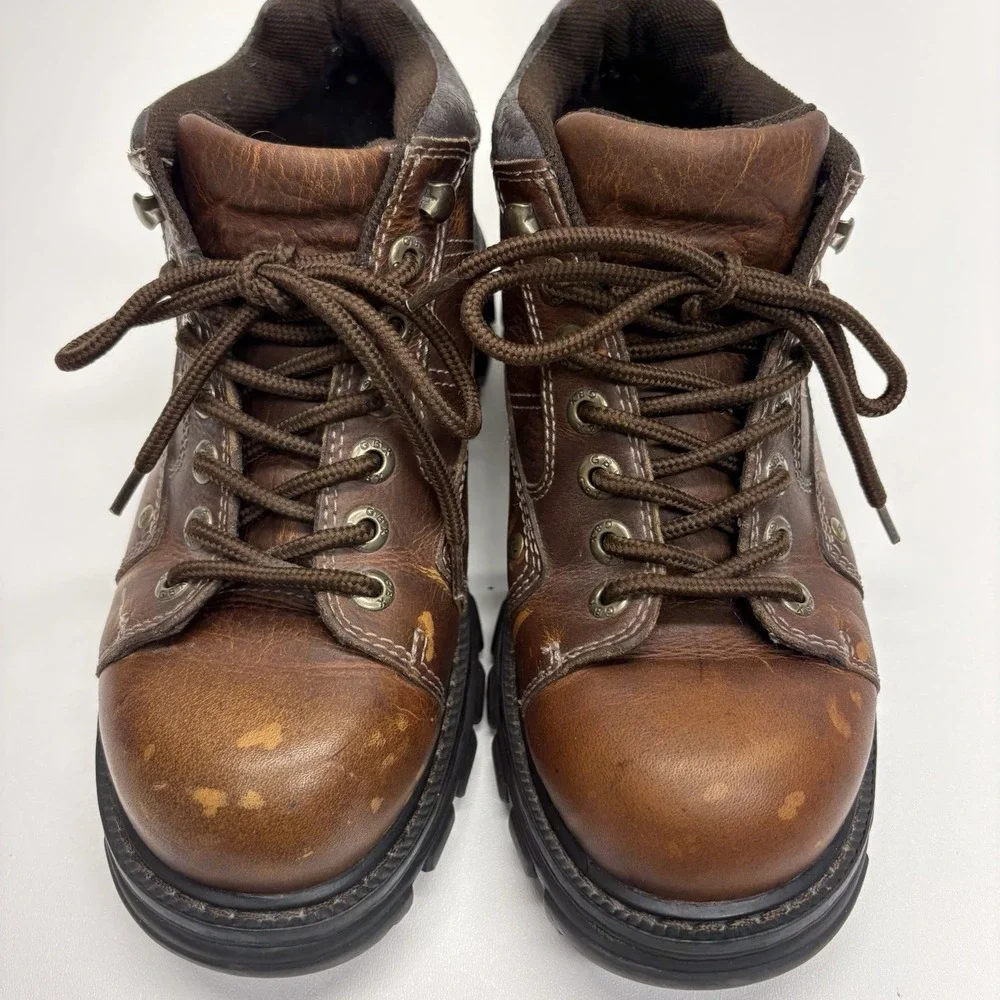 GBX 90s Y2K Streetwear Mens 10 M Chunky Leather Platform Boots Shoes Brown